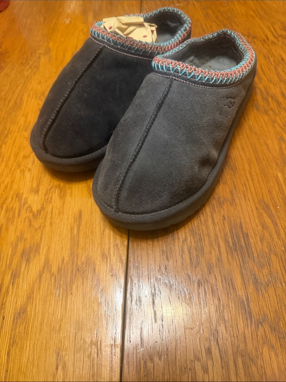 UGG Women's Charcoal Suede Slip-On Clog with Multicolor Trim GUC